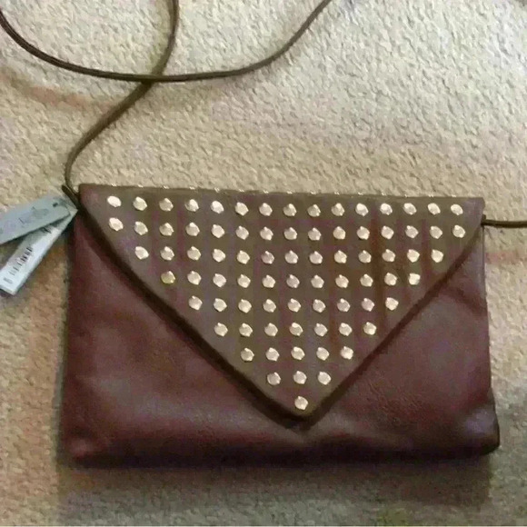 Apt 9 NWT Marissa Clutch Brown Studded Envelope Crossbody Purse - Picture 1 of 9